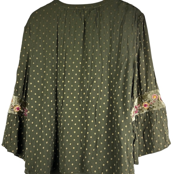Chicos Shirt Top Tunic Blouse Sz 3 (XL 1X 16 18) Green Floral Peasant Gypsy - Picture 3 of 6